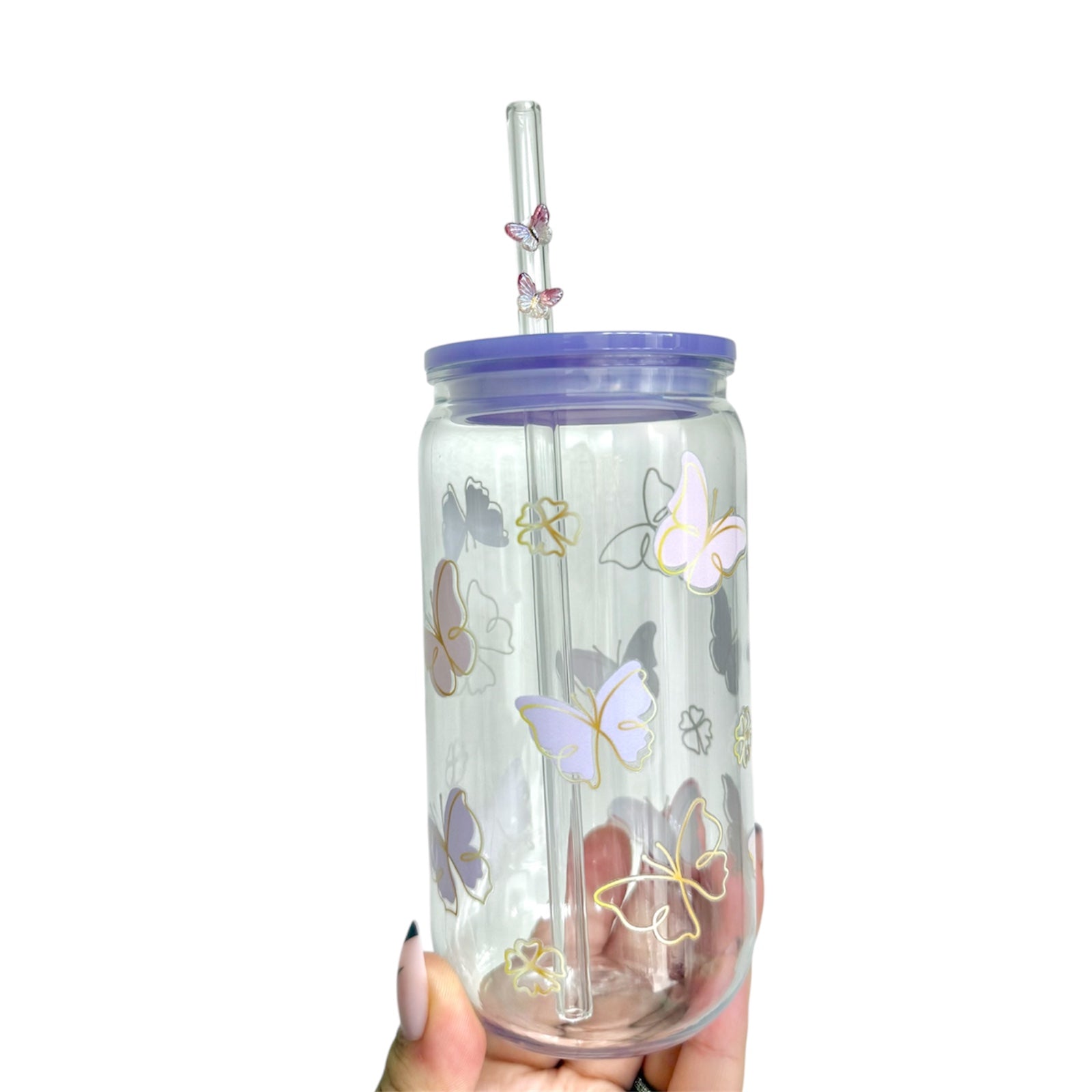 Butterfly Print Cup with Butterfly Glass Straw - KesC & Co.