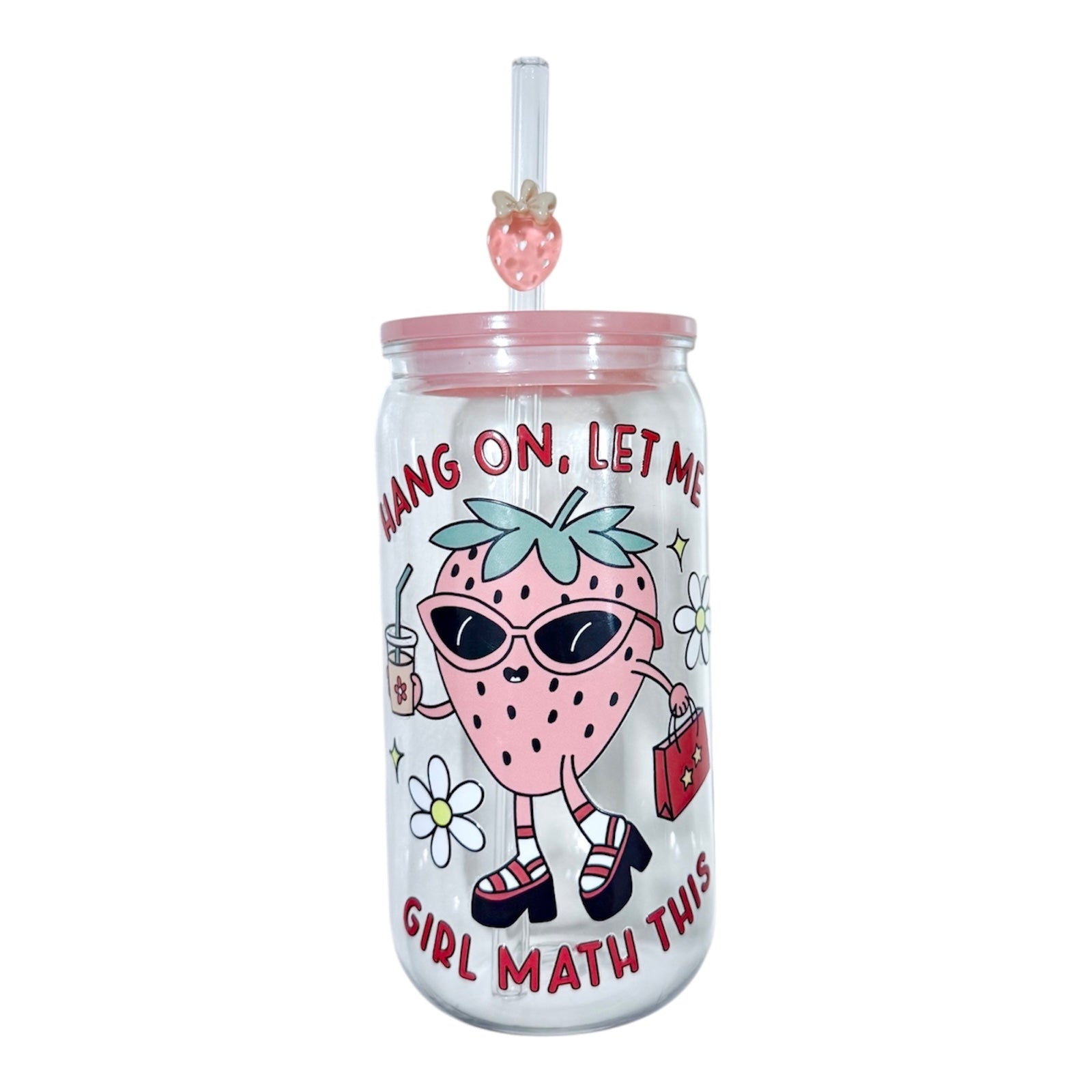 Girl Math Cup with Strawberry Glass Straw - KesC & Co.